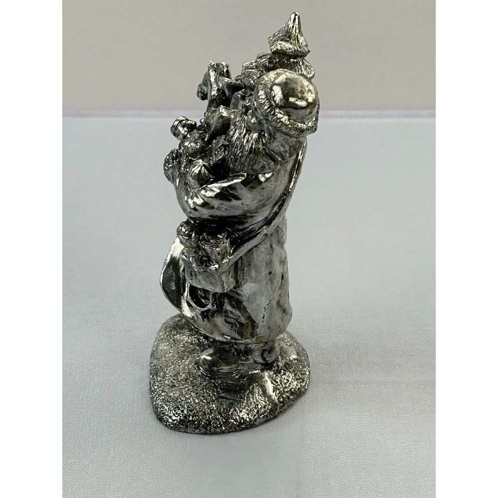 Vintage Silver Tone Santa Claus Figurine Christmas Tree Toys Gifts 5.25